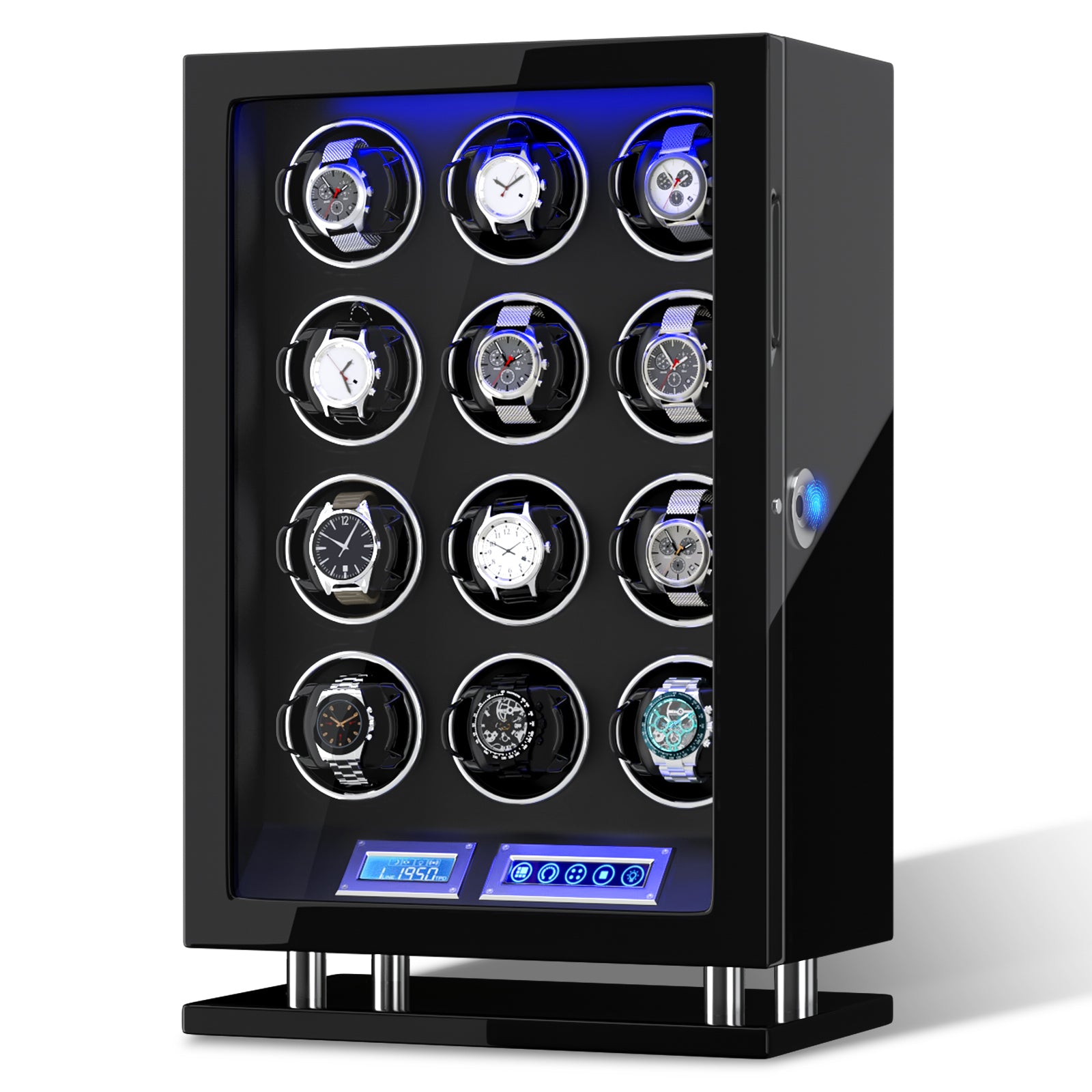 2026 IQ Serie - Intelligenter 12 Slot Uhrenbeweger | mit Tastensperre | 2x LCD Touch Display | in Schwarz - Swatch x AP Royal Pop Strap - Default Title