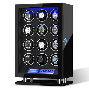 2026 IQ Serie - Intelligenter 12 Slot Uhrenbeweger | mit Tastensperre | 2x LCD Touch Display | in Schwarz - Swatch x AP Royal Pop Strap - Default Title