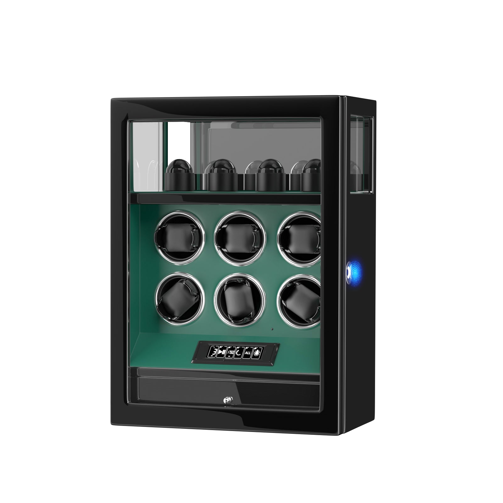 2026 IQ+ Serie - Patentierter, Intelligenter 9 Slot Uhrenbeweger | mit Tastensperre | Extra Standfläche für Schmuck | Schublade für weiteren Stauraum | LCD Touch Display | in Grün - Swatch x AP Royal Pop Strap - Default Title