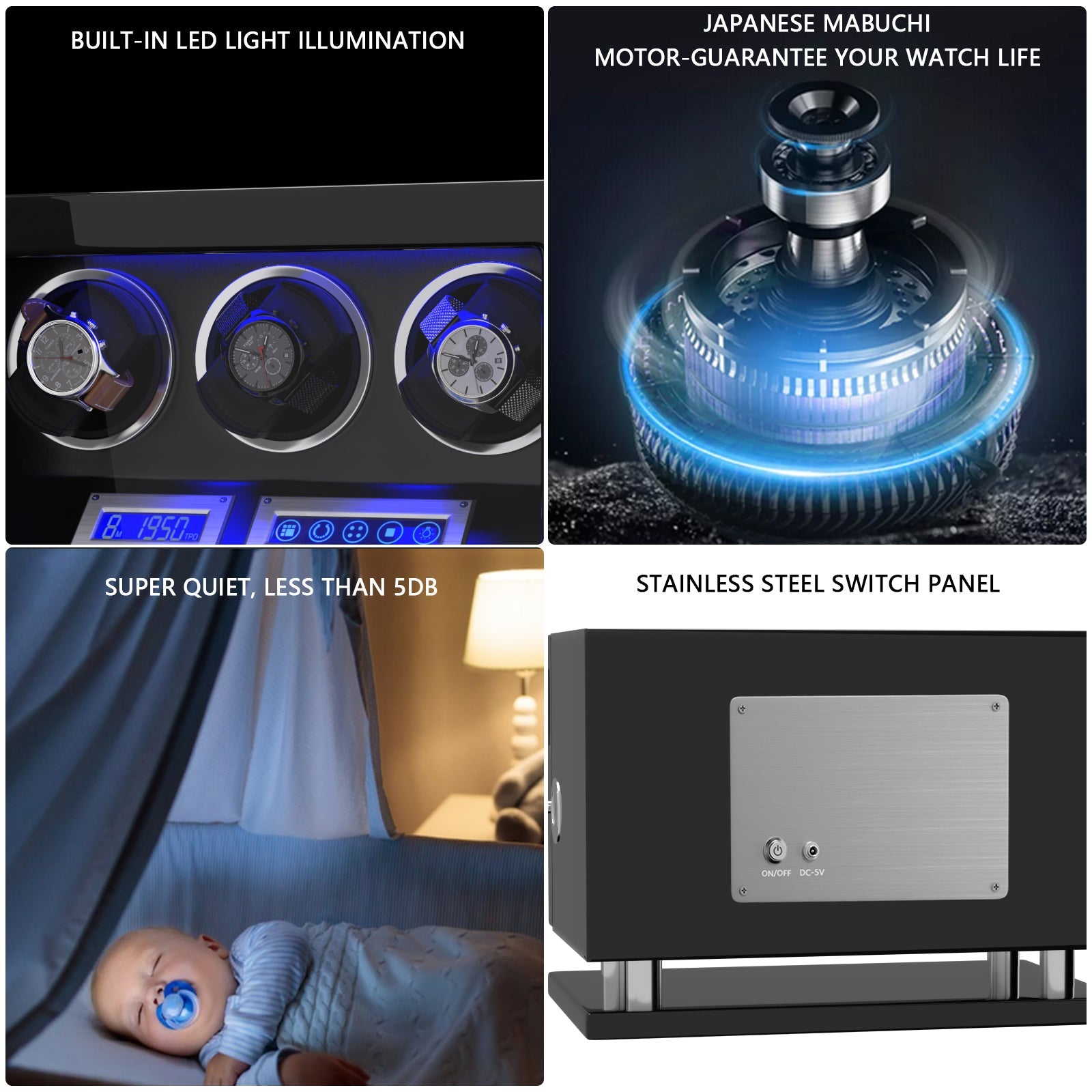 Genius Serie - 3 Slot Uhrenbeweger | mit integrierter Fingerabdruck-Sperre | Smart LCD Touch-Screen | in Schwarz - Swatch x AP Royal Pop Strap - Default Title
